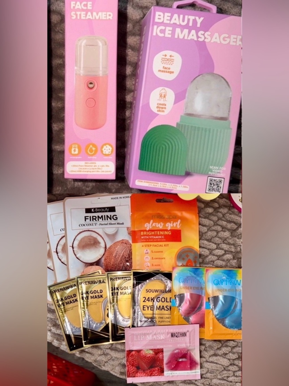 Assorted Face & Eye Mask, Face Steamer + Ice Massager Beauty set